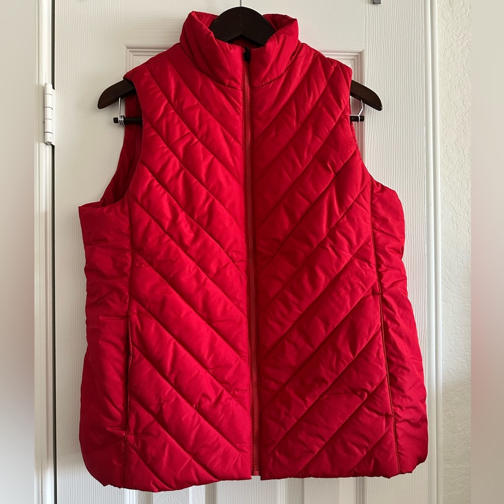 Lands' End Men’s Red Outdoor Warm Puffer Vest Quilted Packable, Size Medium